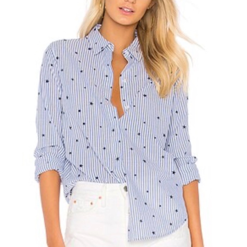 RAILS Taylor flocked navy stars with pin stripes in white size large
